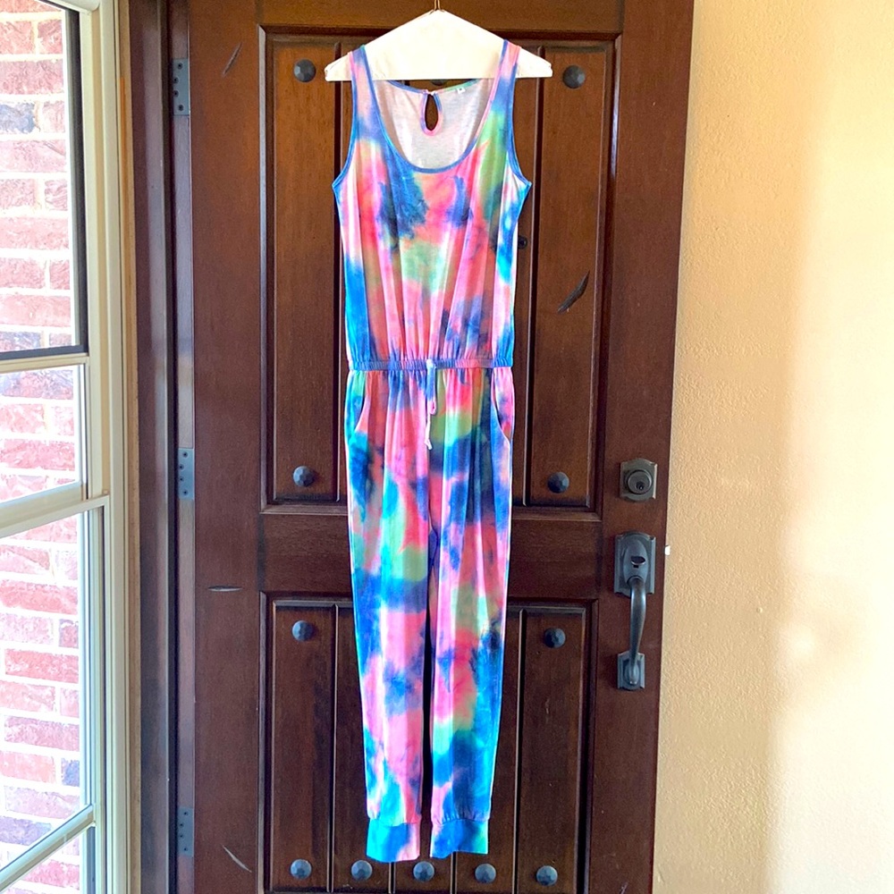 Women tie-dye tank style jump suite